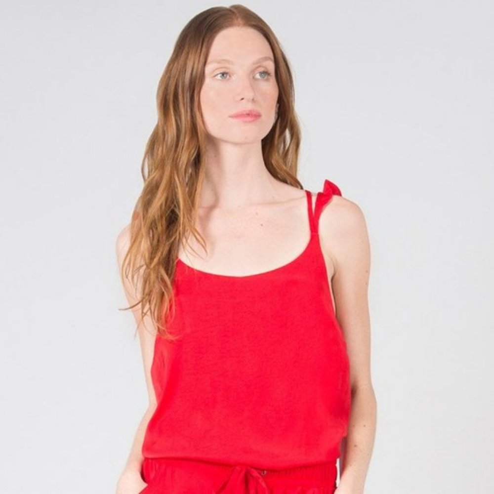 David Lerner Red Ruffle Strap Cami Top